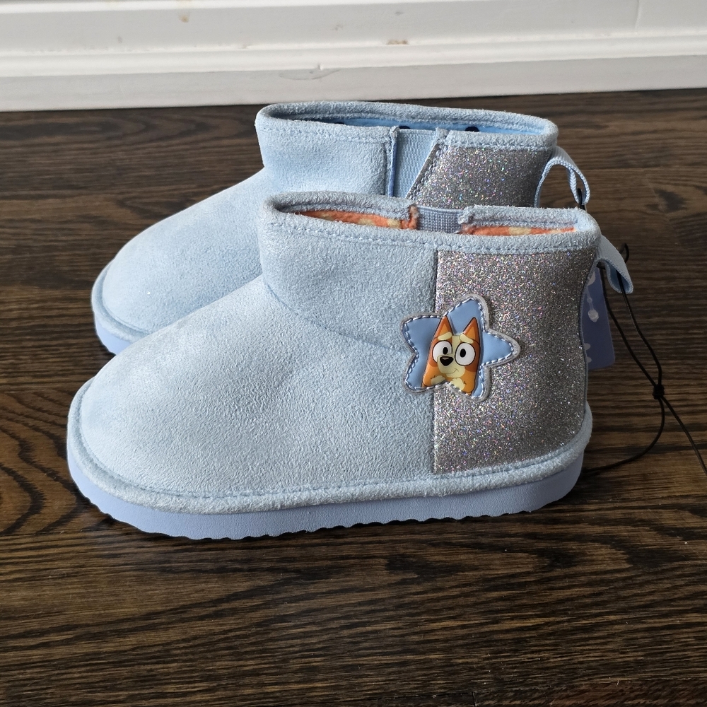 Bluey Slipper Boots Kids Size 11 Light Blue Glitter Cozy Indoor Shoes